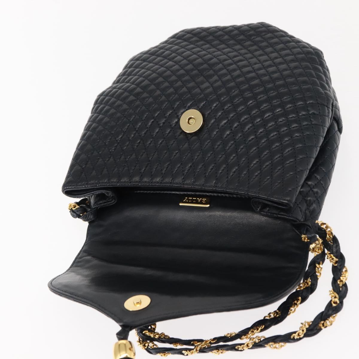 BALLY Chain Shoulder Bag Leather Navy Gold Auth 148234