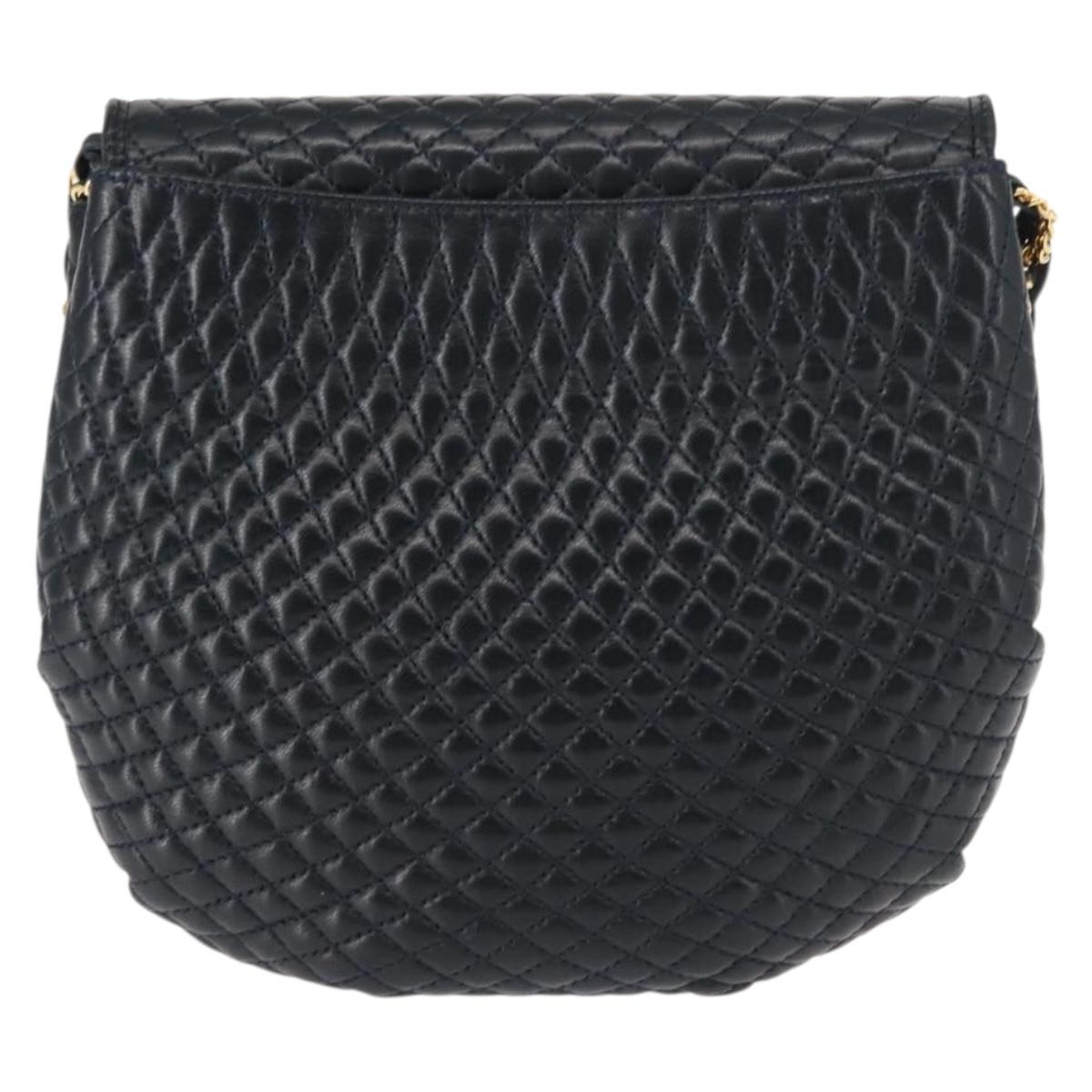 BALLY Chain Shoulder Bag Leather Navy Gold Auth 148234