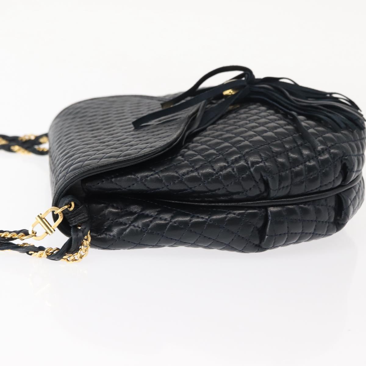 BALLY Chain Shoulder Bag Leather Navy Gold Auth 148234