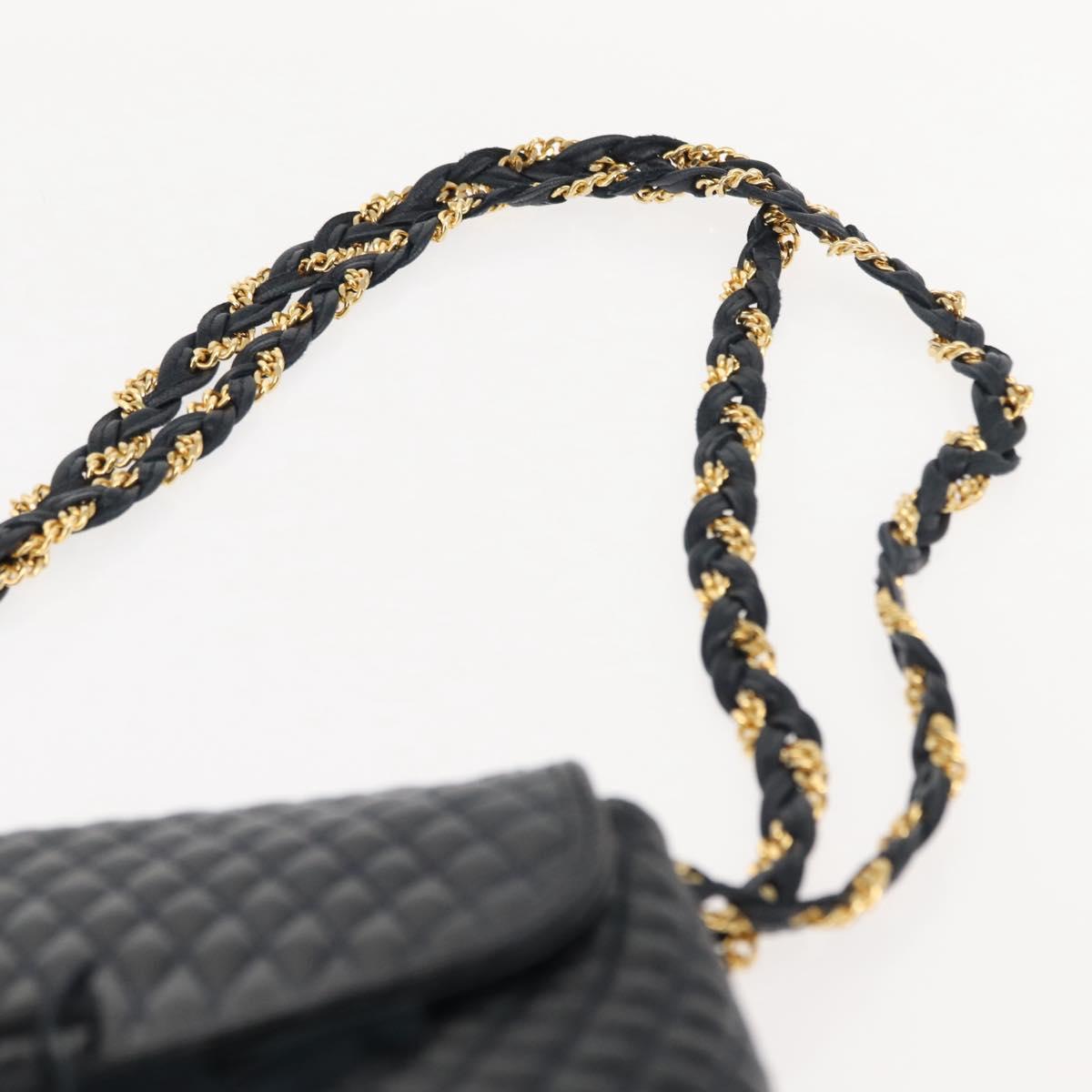 BALLY Chain Shoulder Bag Leather Navy Gold Auth 148234