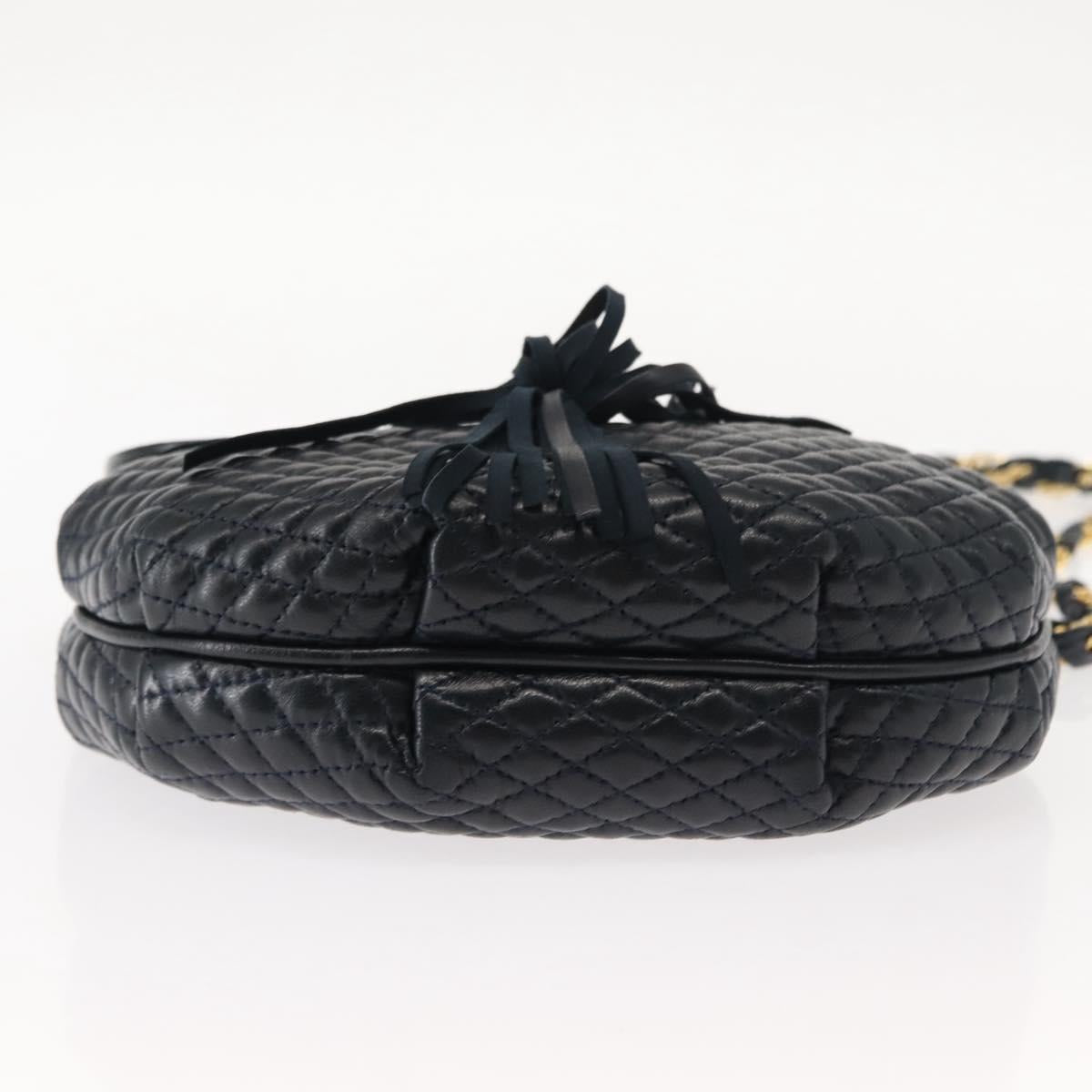 BALLY Chain Shoulder Bag Leather Navy Gold Auth 148234