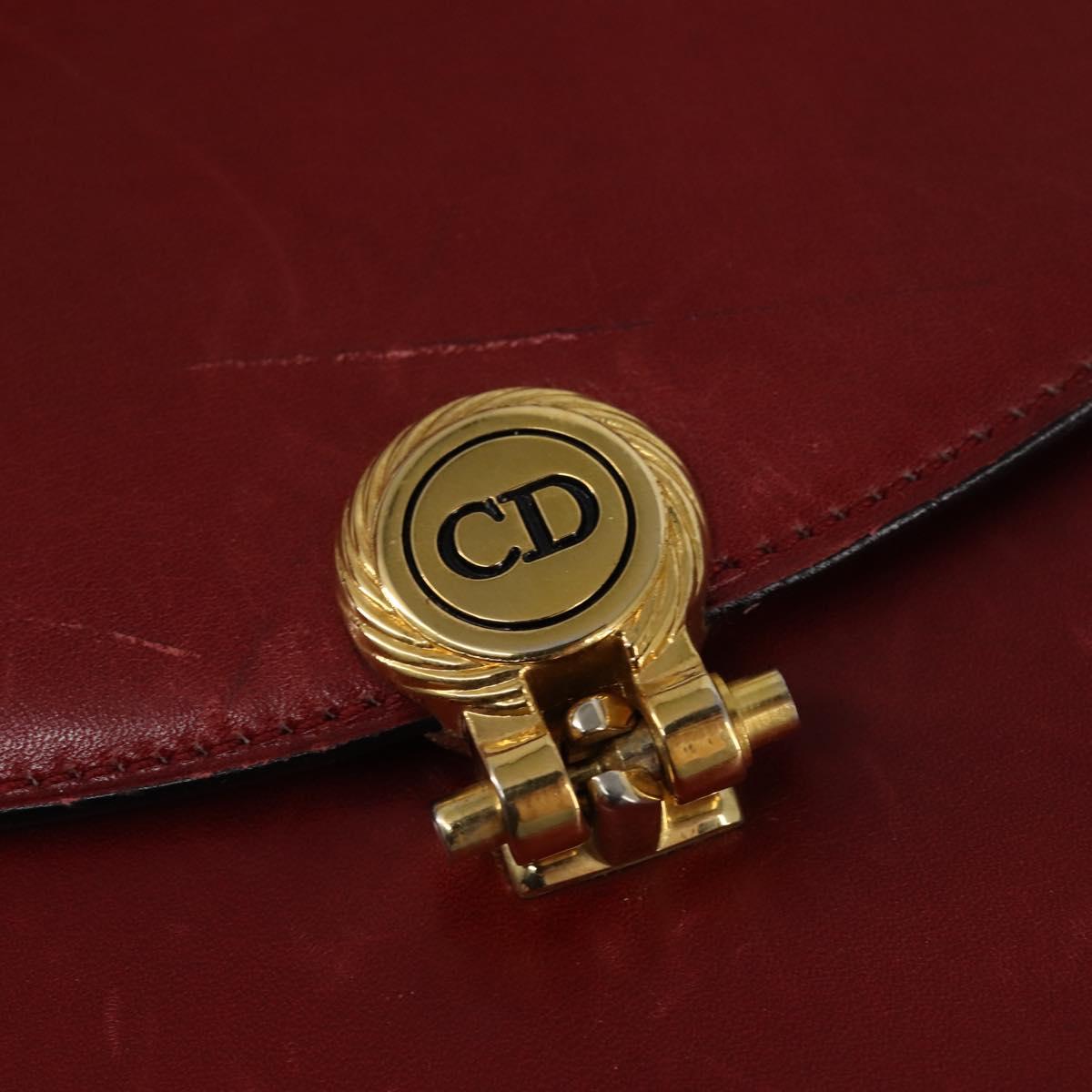 Christian Dior Hand Bag Leather Gold Red Auth 148235
