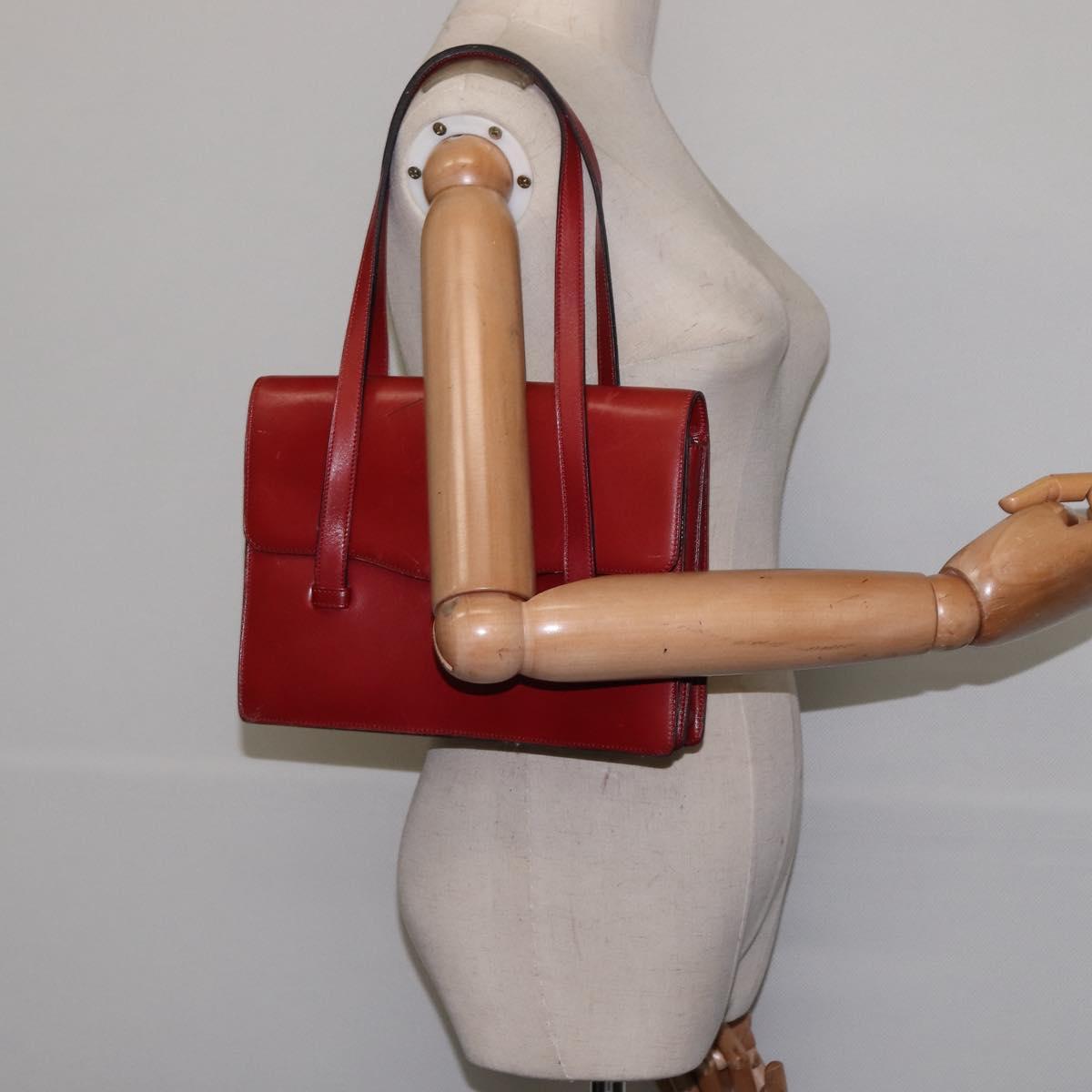 Christian Dior Hand Bag Leather Gold Red Auth 148235
