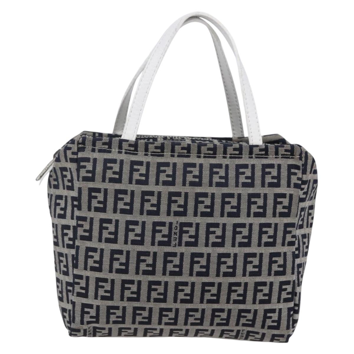 FENDI Zucchino Canvas Hand Bag Navy Auth 148236