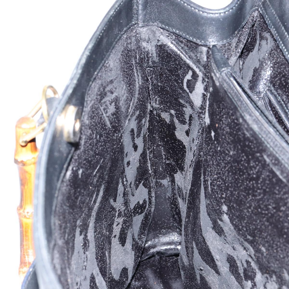 GUCCI Bamboo Hand Bag Leather Black Gold 002 2855 0322 0 Auth 148238