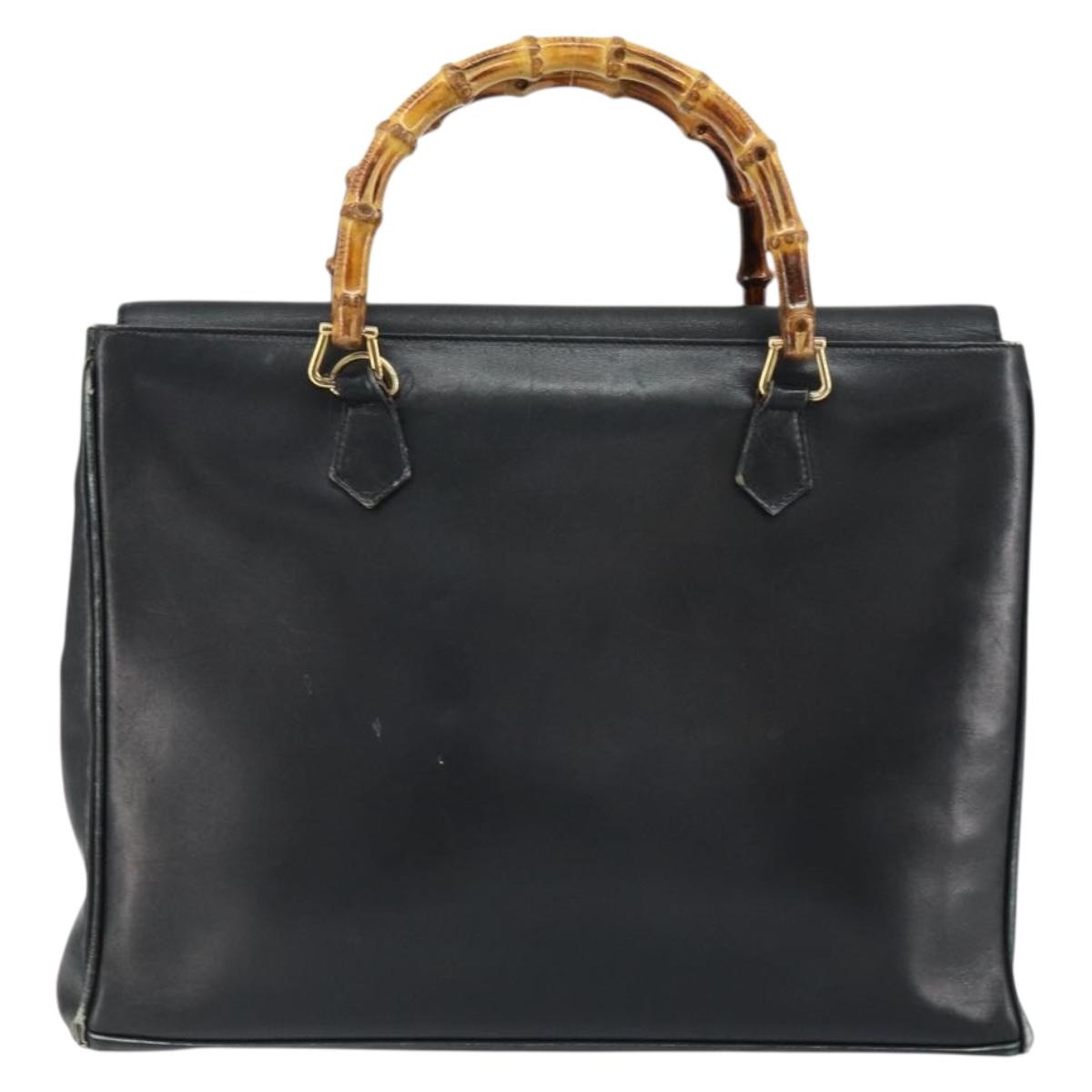 GUCCI Bamboo Hand Bag Leather Black Gold 002 2855 0322 0 Auth 148238