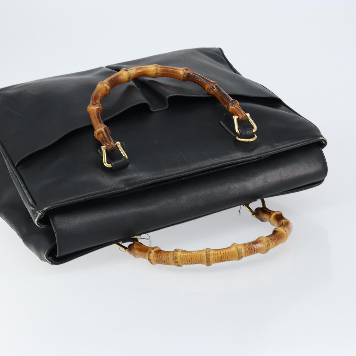GUCCI Bamboo Hand Bag Leather Black Gold 002 2855 0322 0 Auth 148238
