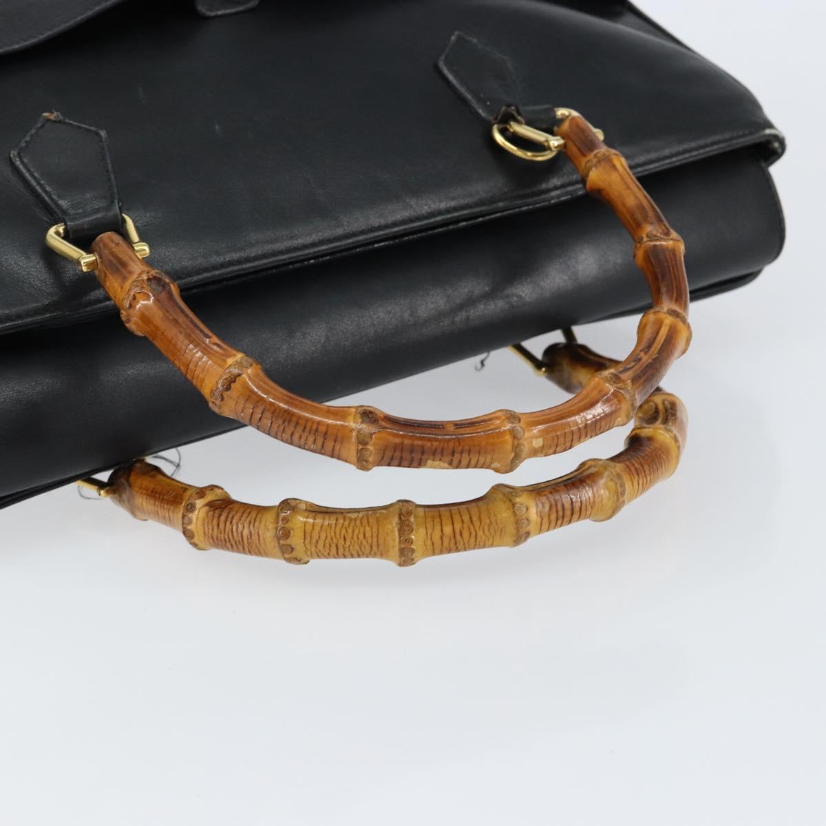 GUCCI Bamboo Hand Bag Leather Black Gold 002 2855 0322 0 Auth 148238
