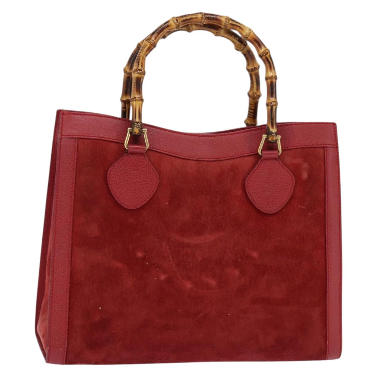 GUCCI Bamboo Hand Bag Leather Suede Red Gold 002 0260 2615 Auth 148239