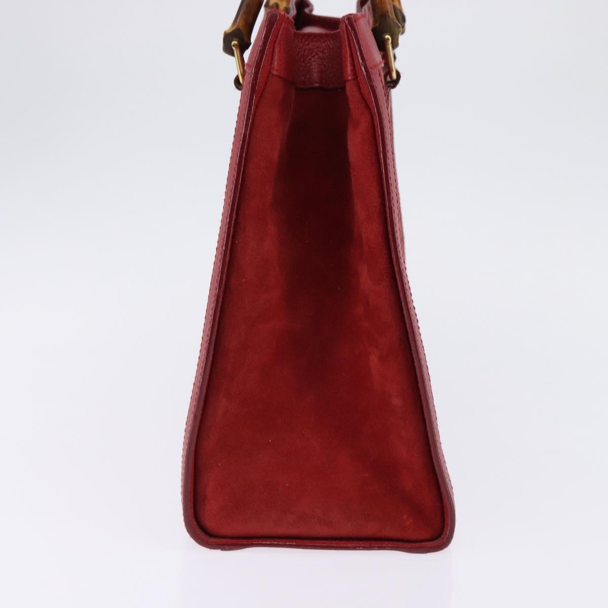 GUCCI Bamboo Hand Bag Leather Suede Red Gold 002 0260 2615 Auth 148239