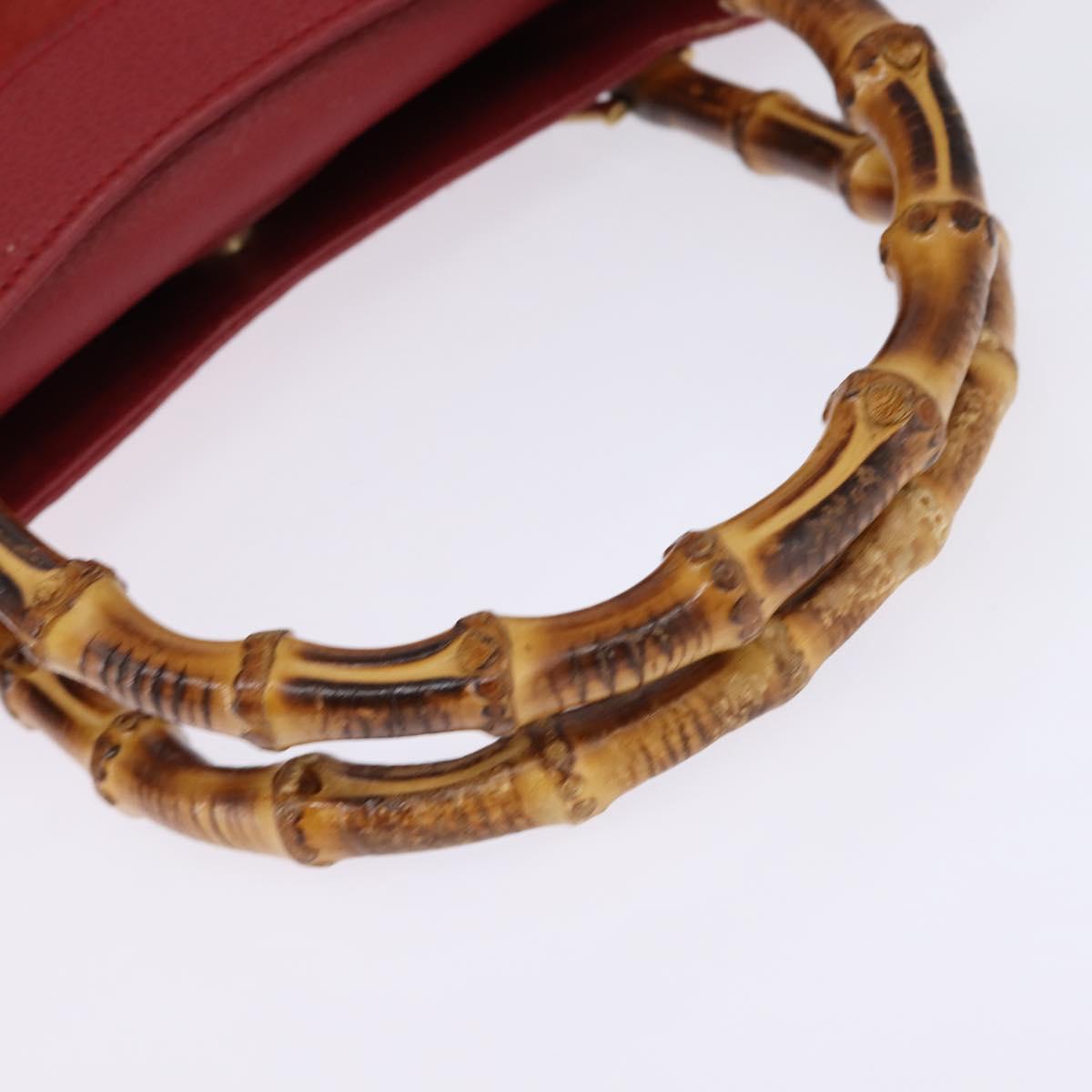 GUCCI Bamboo Hand Bag Leather Suede Red Gold 002 0260 2615 Auth 148239