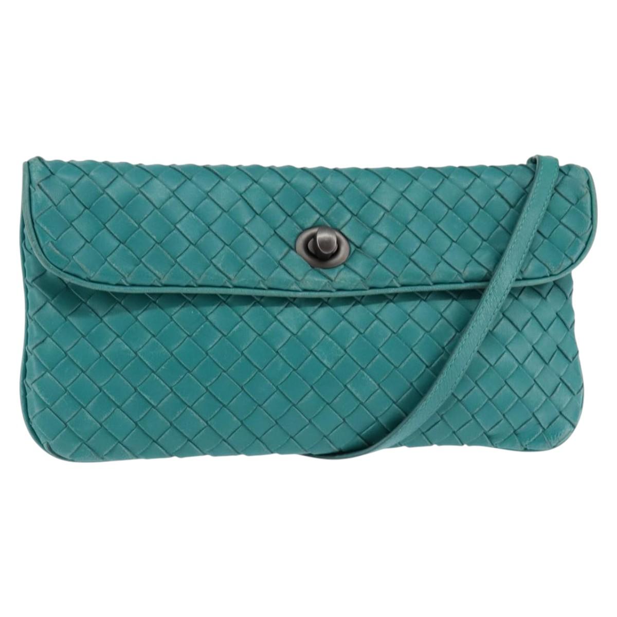 BOTTEGA VENETA INTRECCIATO Bag Leather Turquoise Blue 255549 Auth 148243