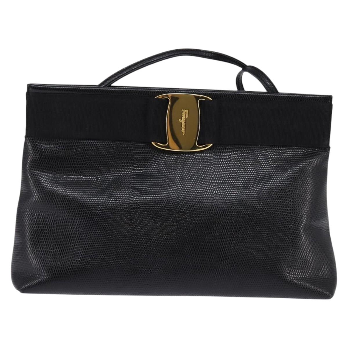 Salvatore Ferragamo Vala Shoulder Bag Leather Black Gold Auth 148245