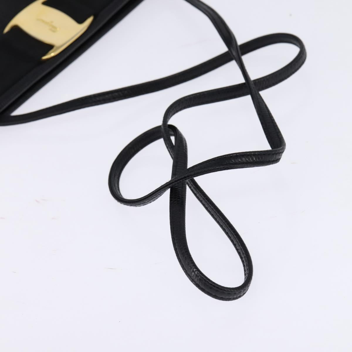 Salvatore Ferragamo Vala Shoulder Bag Leather Black Gold Auth 148245