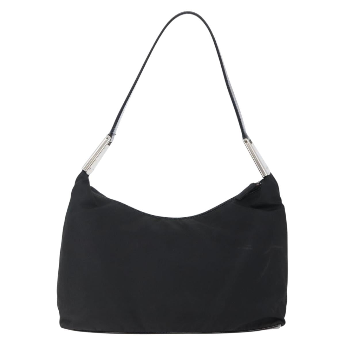 PRADA Shoulder Bag Nylon Black Silver Auth 148246