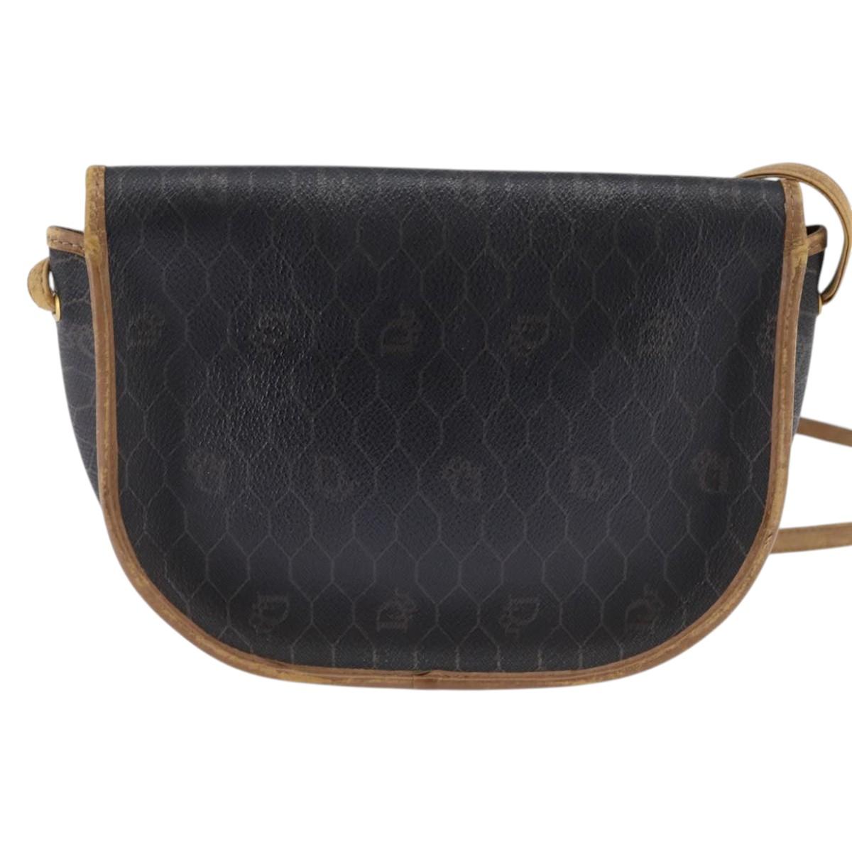 Christian Dior Honeycomb Canvas Shoulder Bag PVC Black Auth 148247