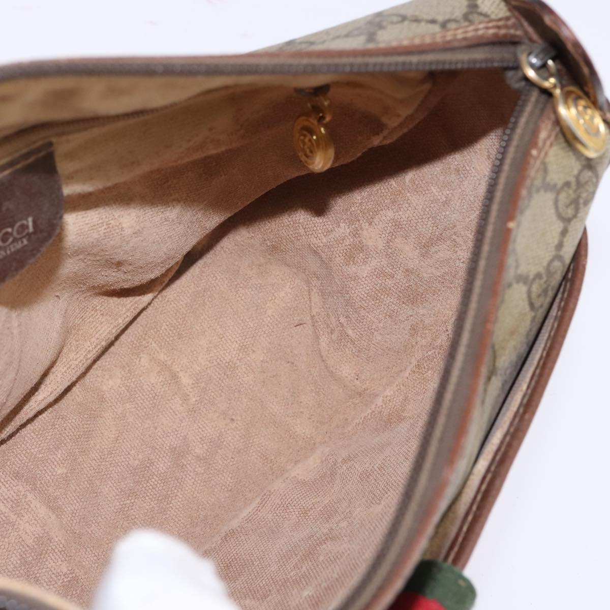 GUCCI GG Supreme Web Sherry Line Bag PVC Beige 001 754 6177 4021 Auth 148251