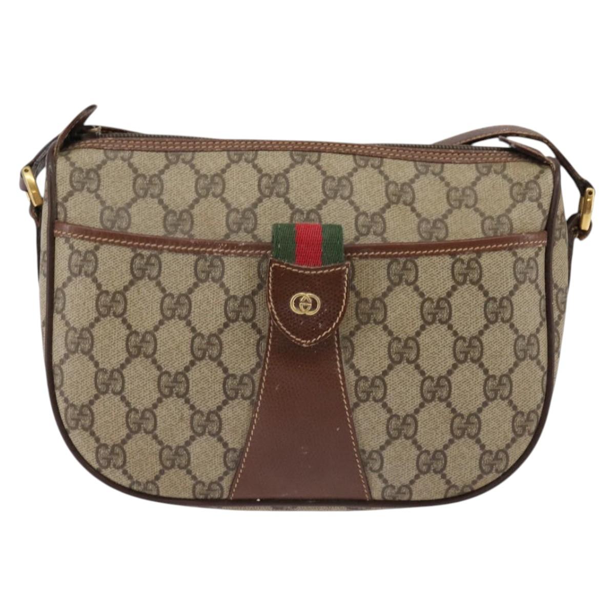 GUCCI GG Supreme Web Sherry Line Bag PVC Beige 001 754 6177 4021 Auth 148251