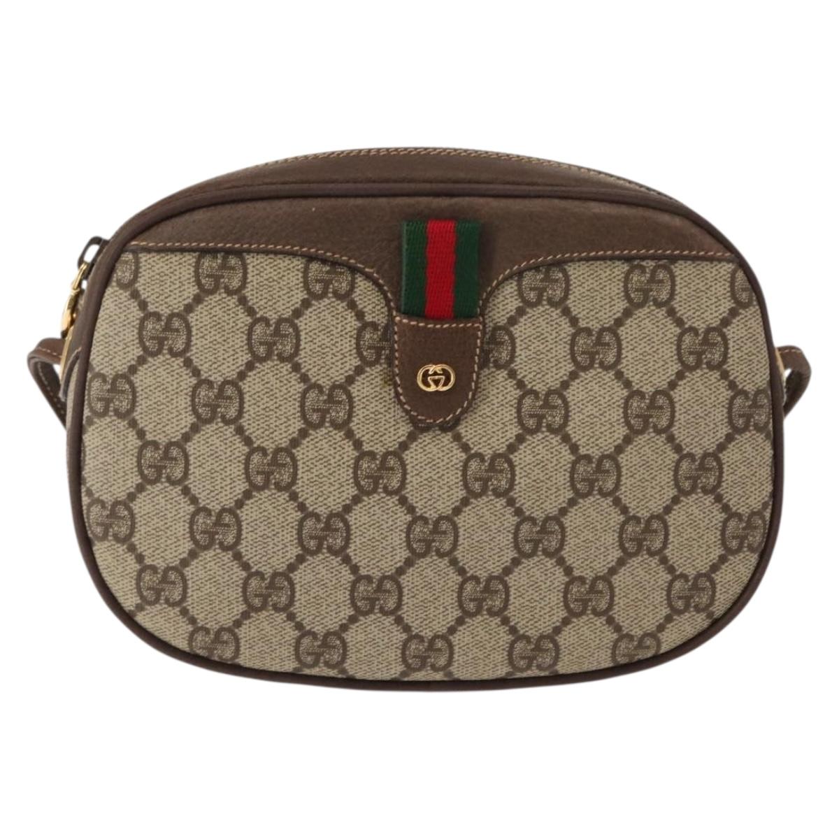 GUCCI GG Supreme Web Sherry Line Bag PVC Beige 007 58 6112 4023 Auth 148252