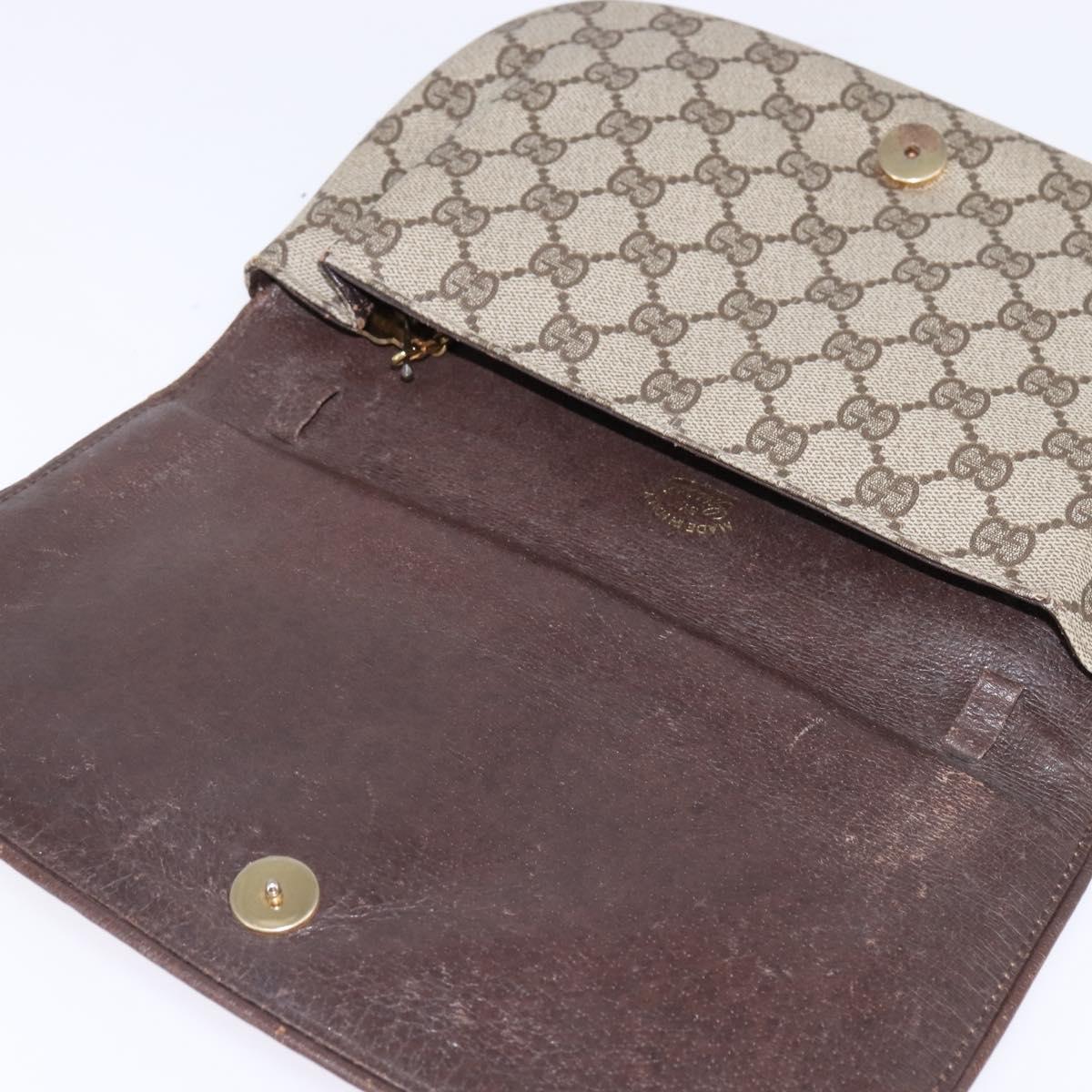 GUCCI GG Supreme Clutch Bag PVC Beige Gold Auth 148253