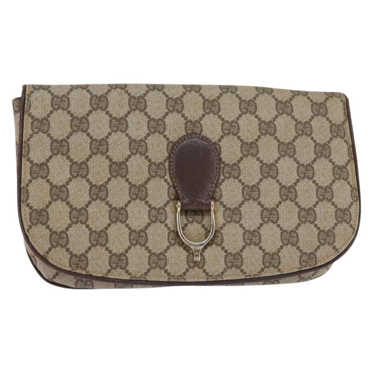 GUCCI GG Supreme Clutch Bag PVC Beige Gold Auth 148253