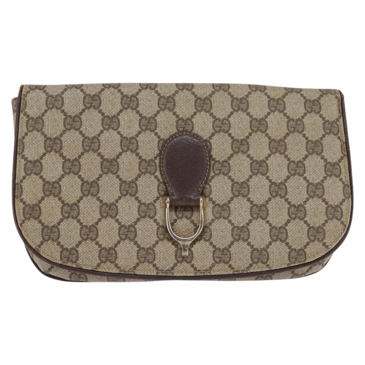 GUCCI GG Supreme Clutch Bag PVC Beige Gold Auth 148253