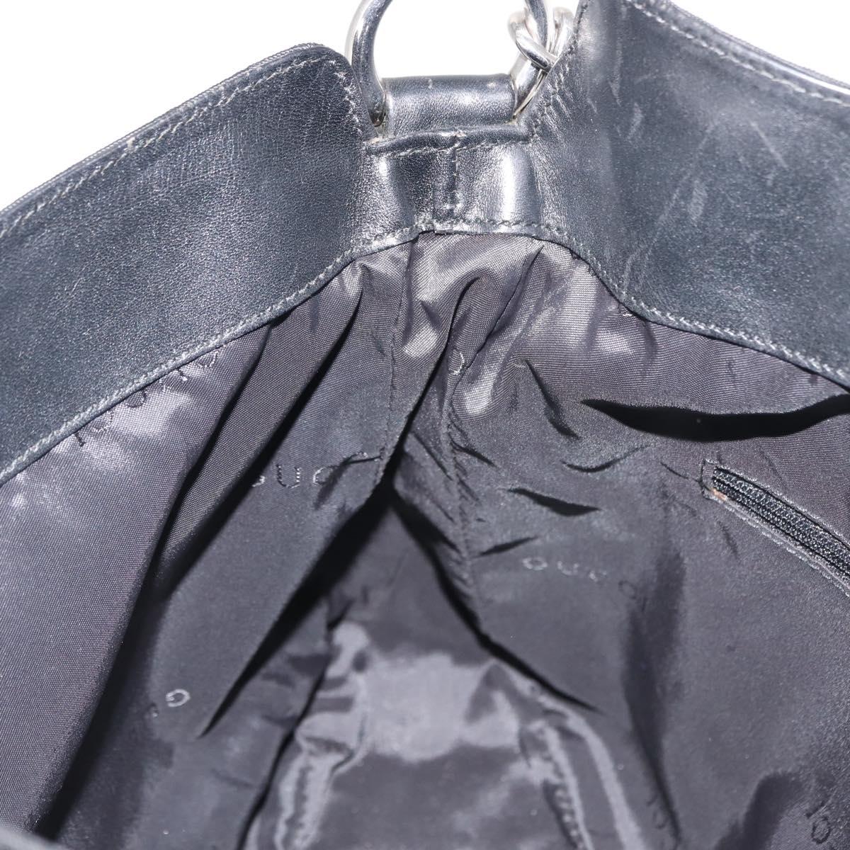 GUCCI Bamboo Shoulder Bag Nylon 2way Black Silver 001 1638 1705 Auth 148258