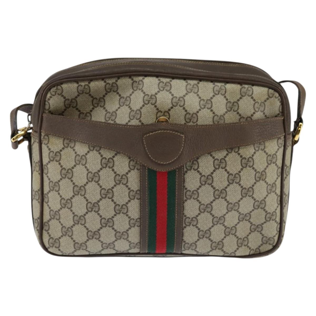 GUCCI GG Supreme Web Sherry Line Shoulder Bag PVC Beige Red Auth 148262