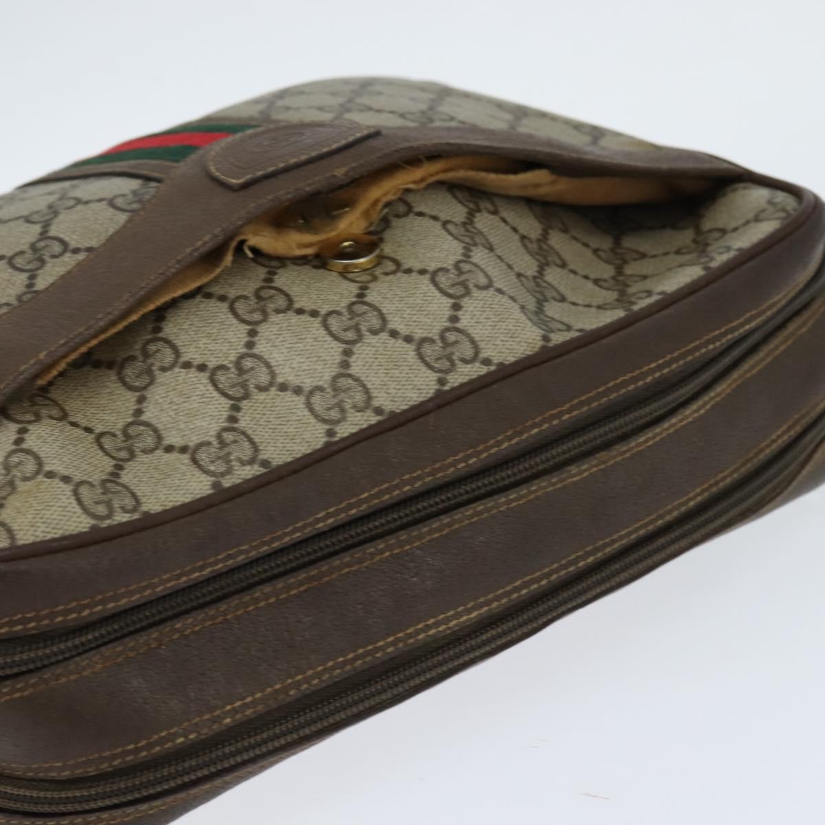 GUCCI GG Supreme Web Sherry Line Shoulder Bag PVC Beige Red Auth 148262