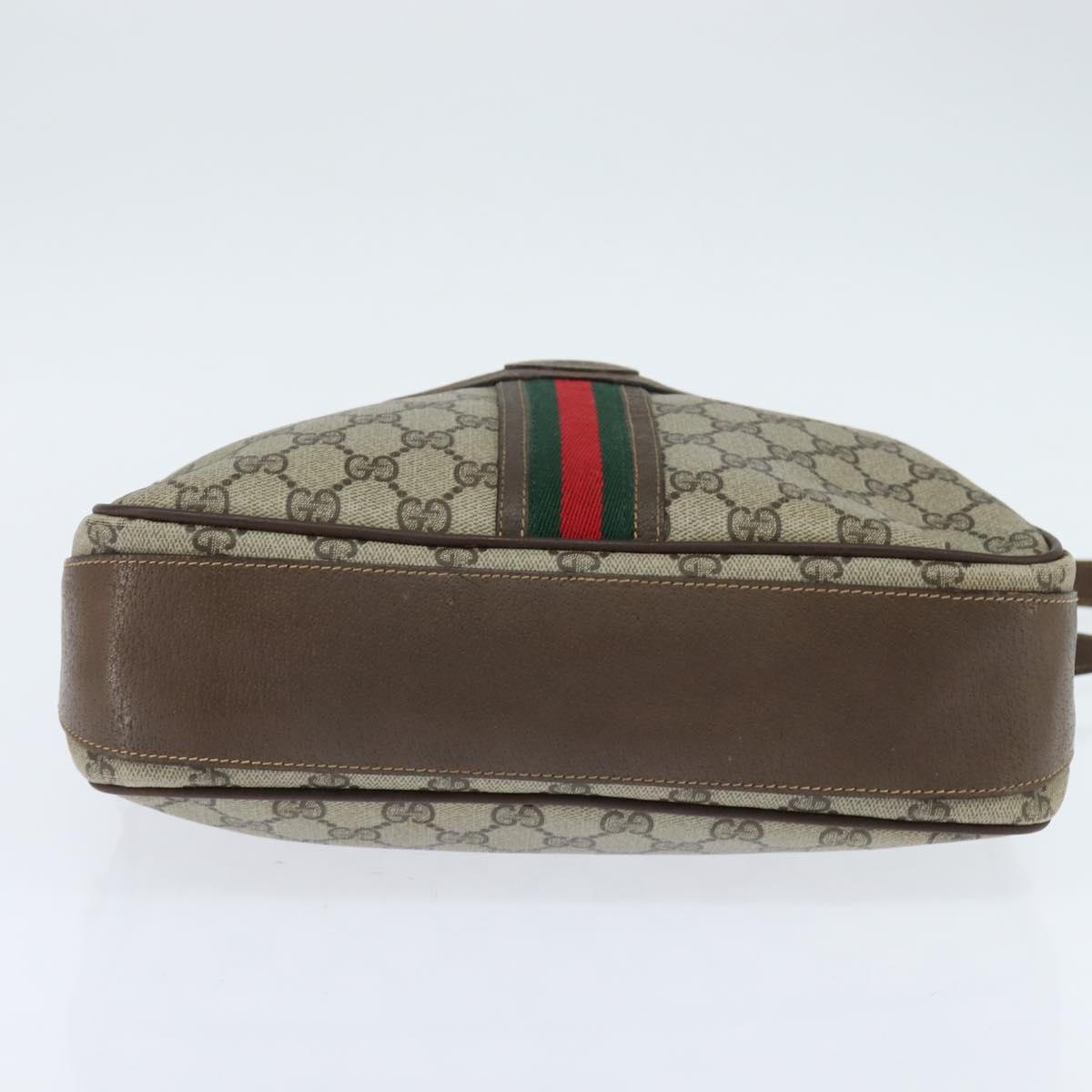 GUCCI GG Supreme Web Sherry Line Shoulder Bag PVC Beige Red Auth 148262