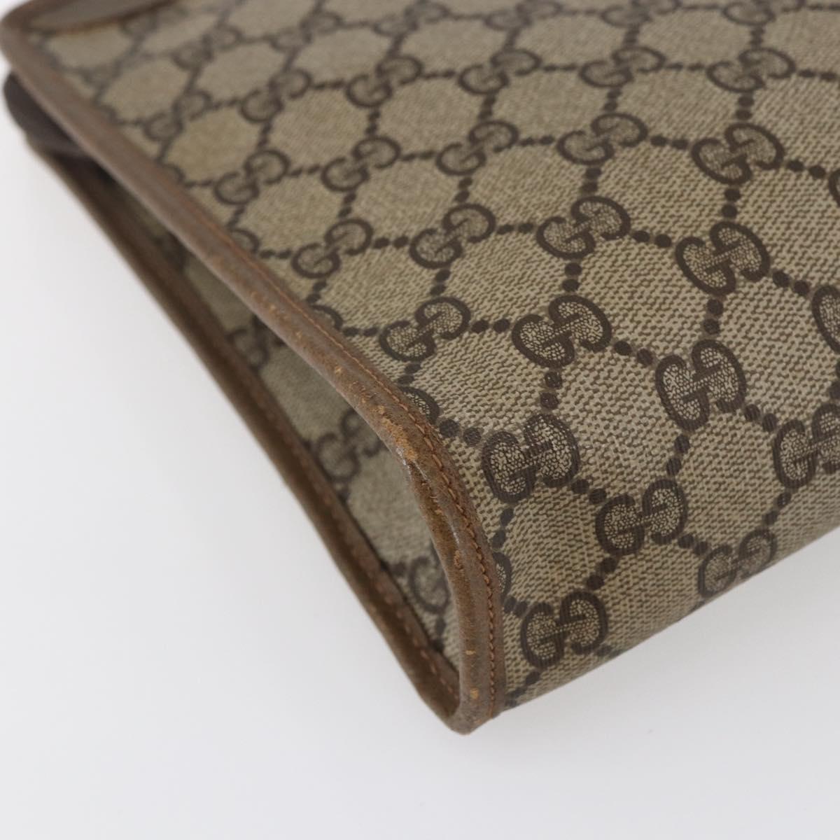 GUCCI GG Supreme Clutch Bag PVC Beige Gold 97 01 038 Auth 148263