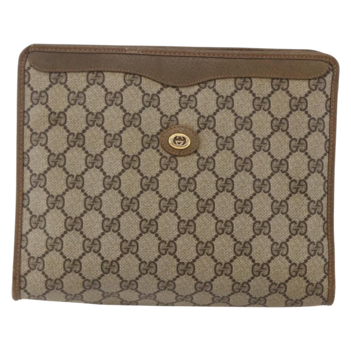 GUCCI GG Supreme Clutch Bag PVC Beige Gold 97 01 038 Auth 148263