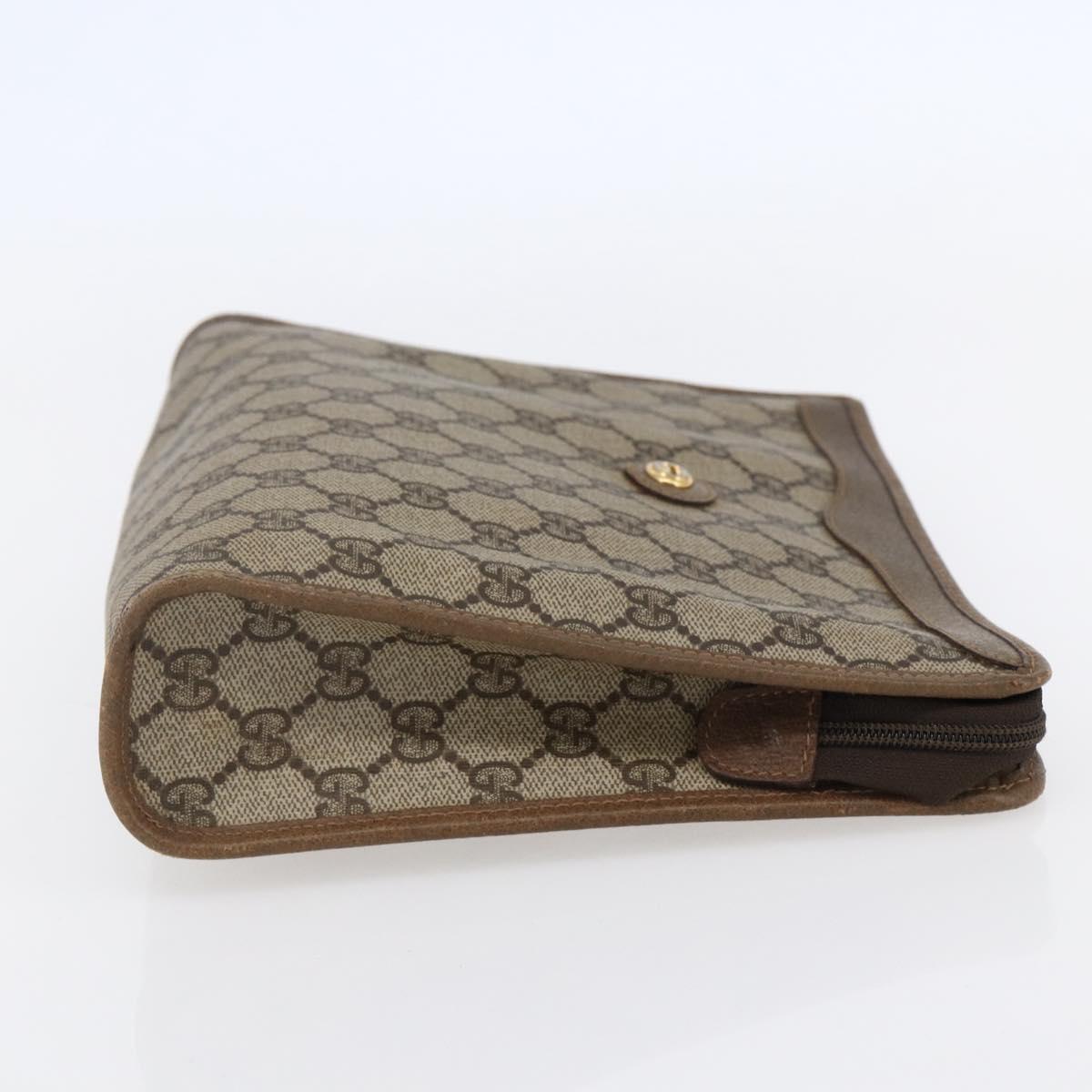 GUCCI GG Supreme Clutch Bag PVC Beige Gold 97 01 038 Auth 148263