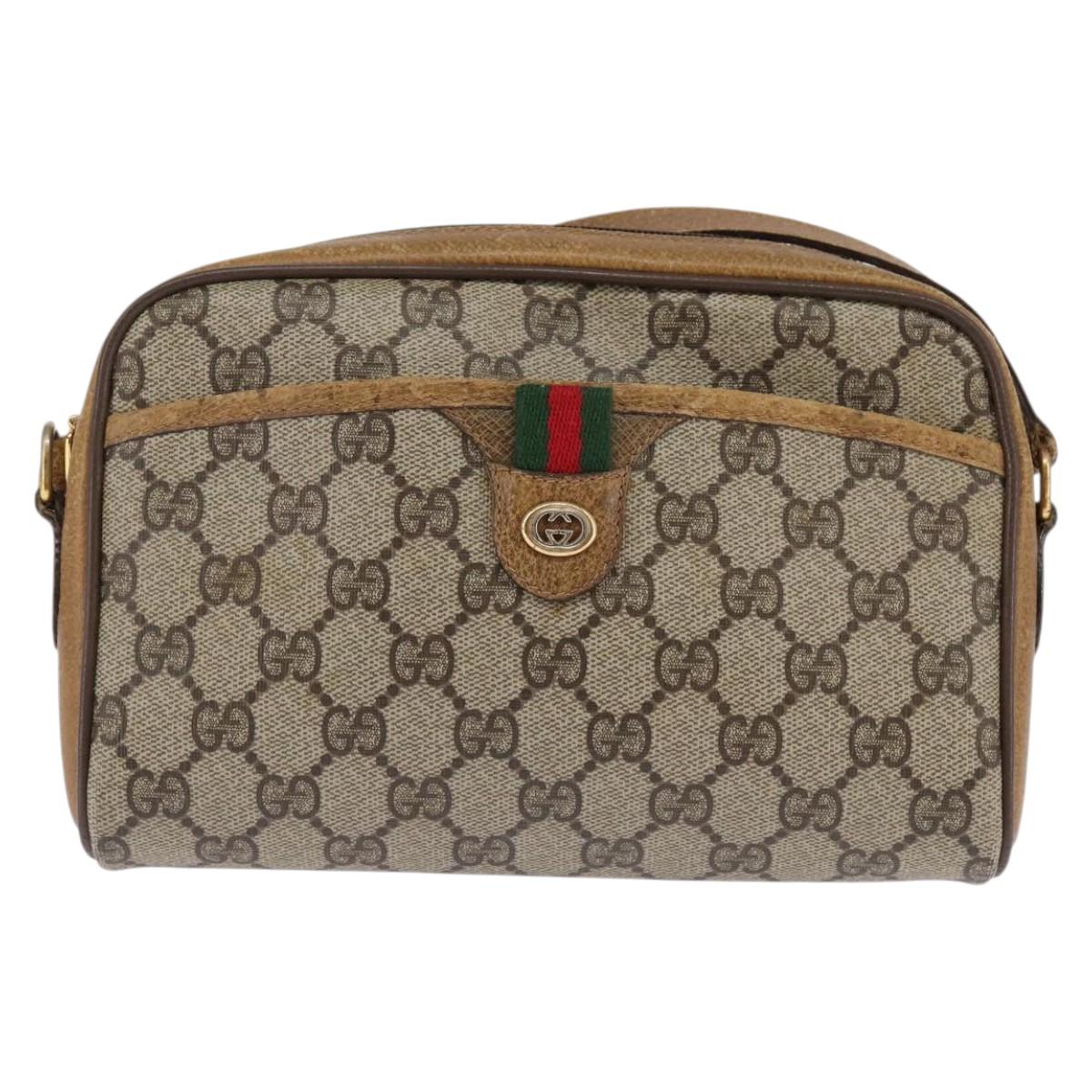 GUCCI GG Supreme Web Sherry Line Shoulder Bag PVC Beige 116 02 089 Auth 148264