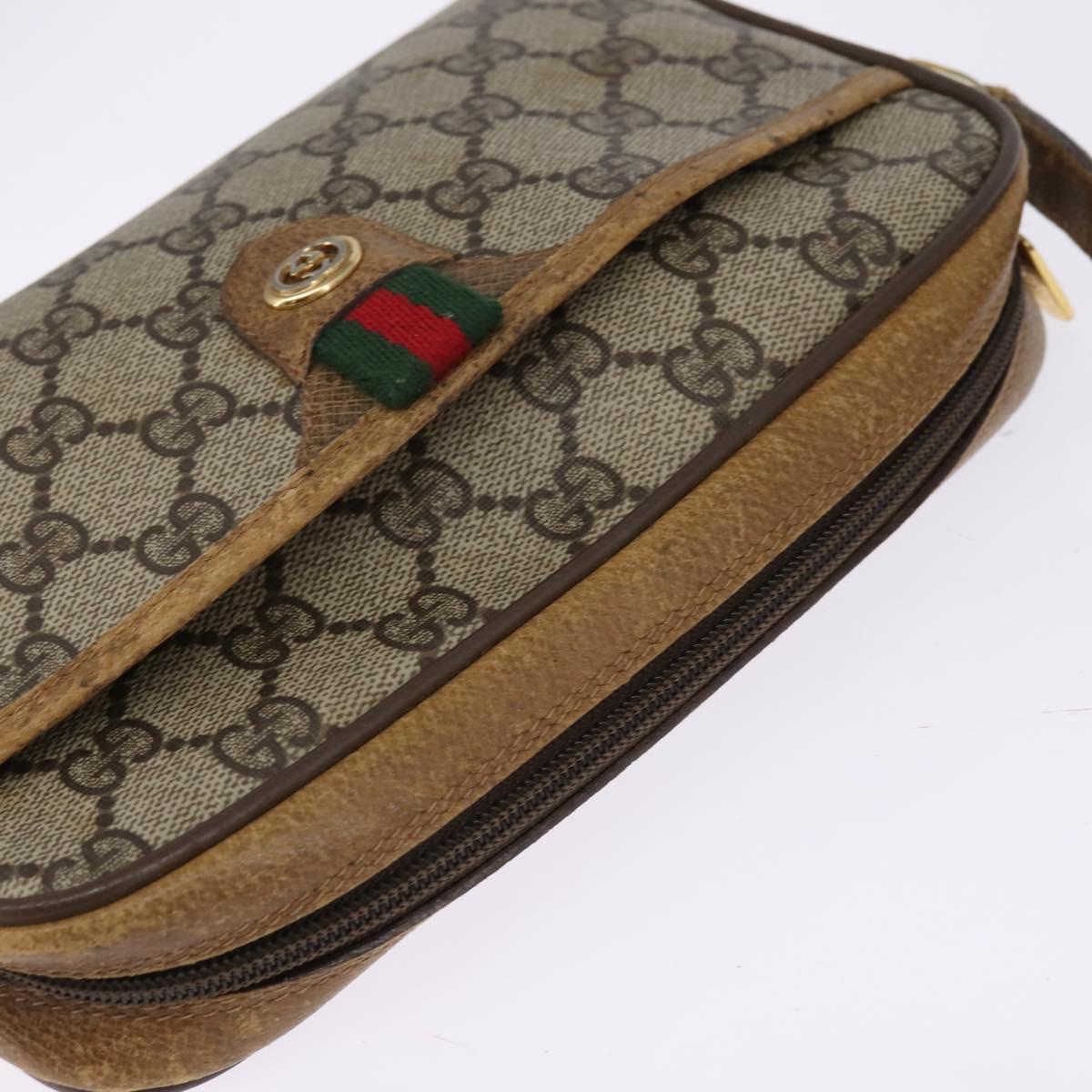 GUCCI GG Supreme Web Sherry Line Shoulder Bag PVC Beige 116 02 089 Auth 148264