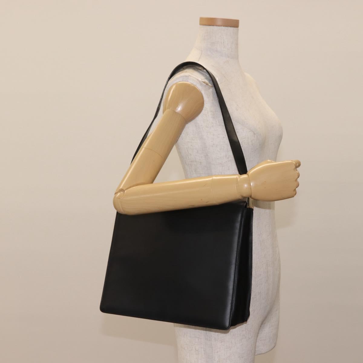 GUCCI Shoulder Bag Leather Black Silver Auth 148273