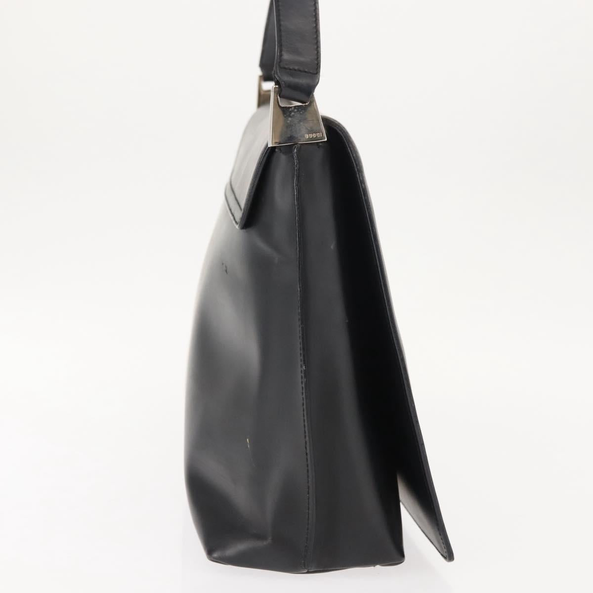 GUCCI Shoulder Bag Leather Black Silver Auth 148273