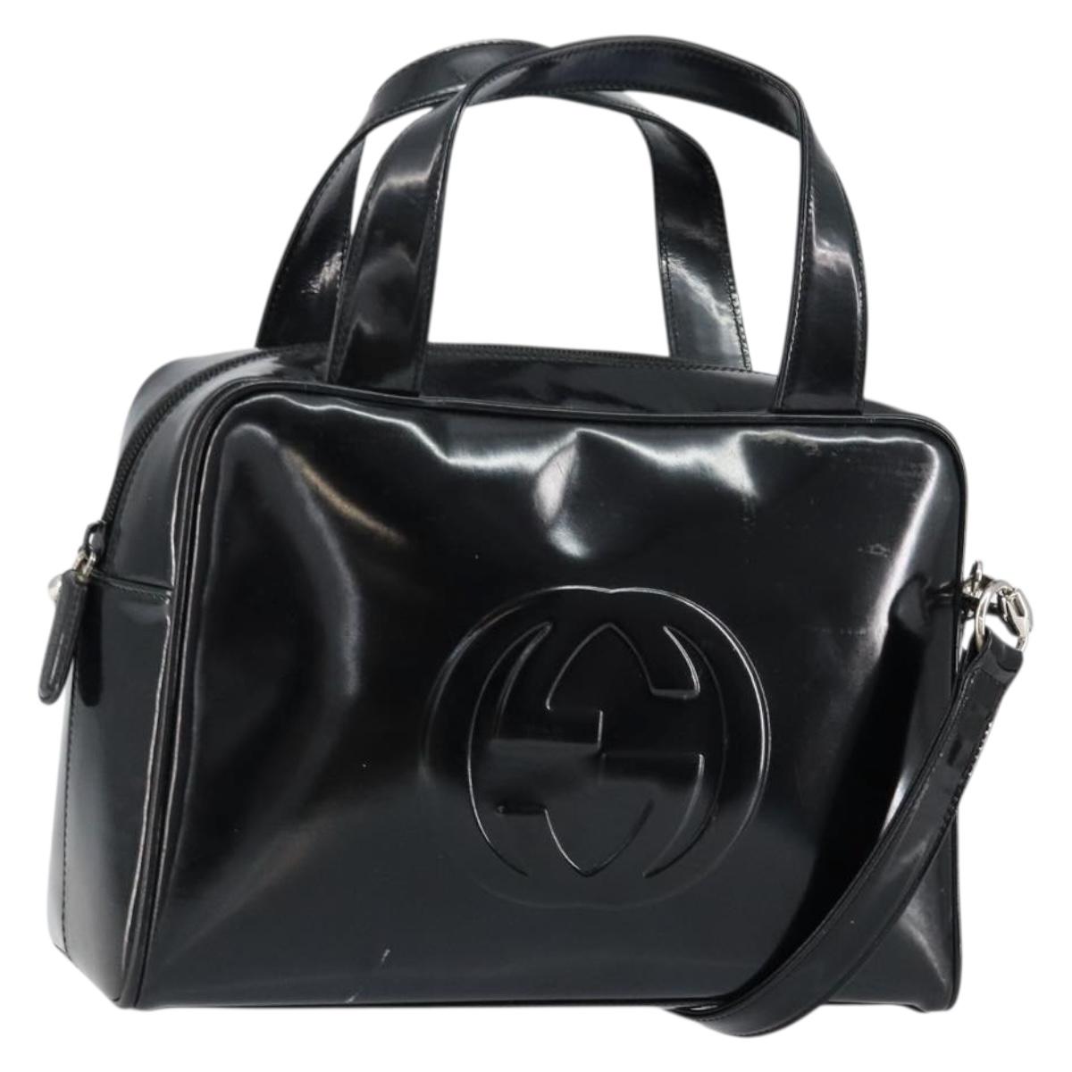 GUCCI Hand Bag Enamel 2way Black Silver 000 1274 0505 Auth 148275