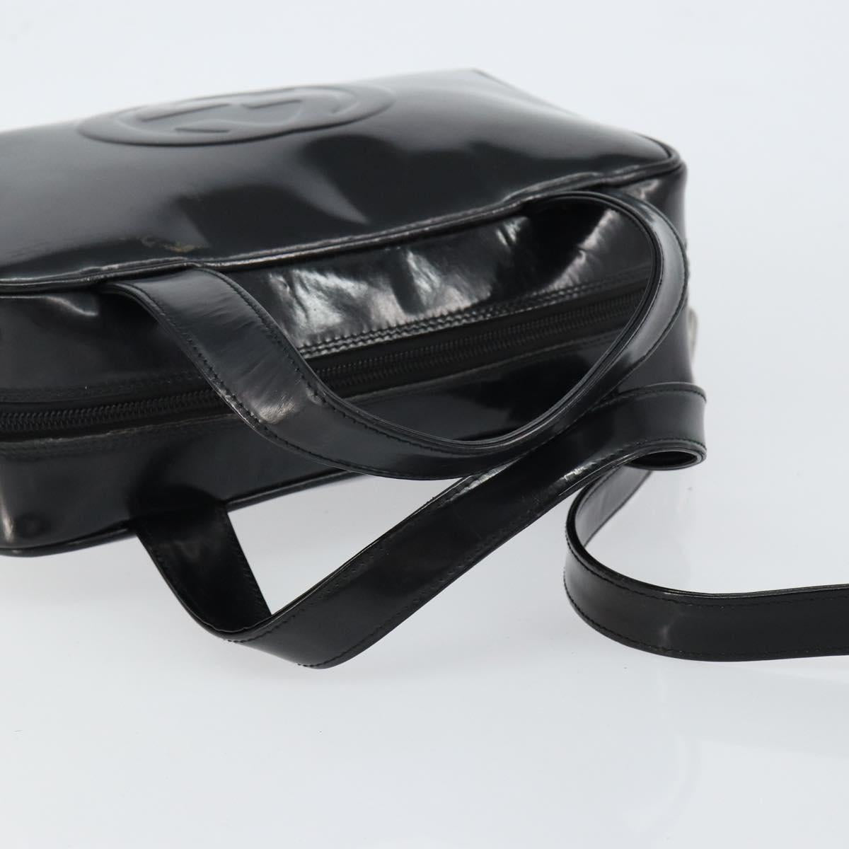 GUCCI Hand Bag Enamel 2way Black Silver 000 1274 0505 Auth 148275