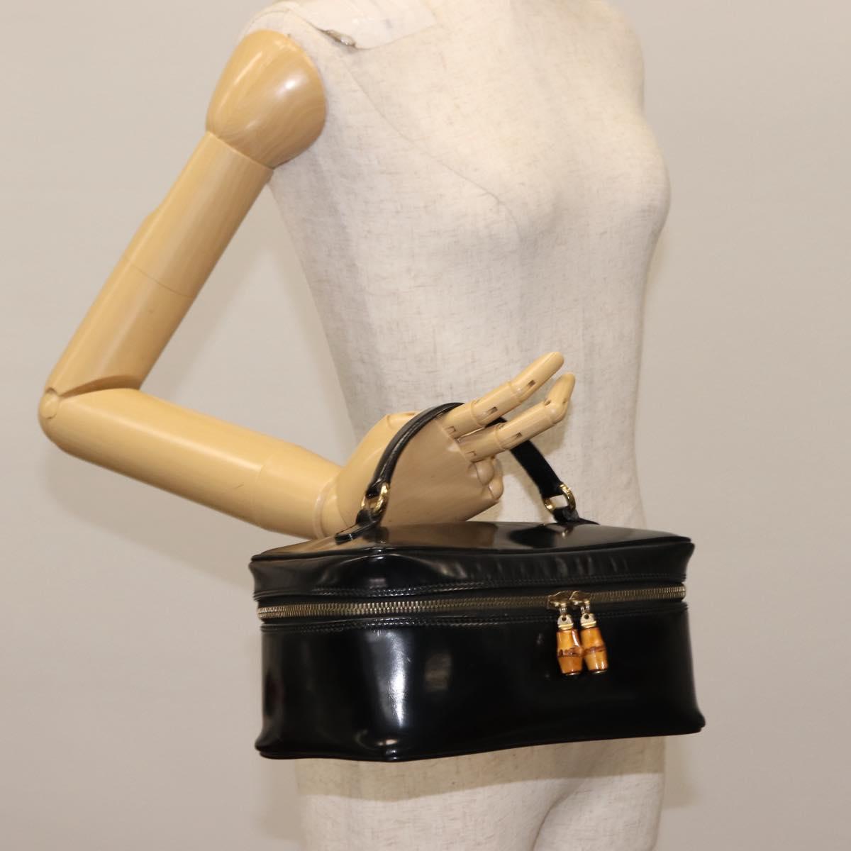 GUCCI Bamboo Vanity Pouch Enamel Black Gold 032 1705 0150 Auth 148276