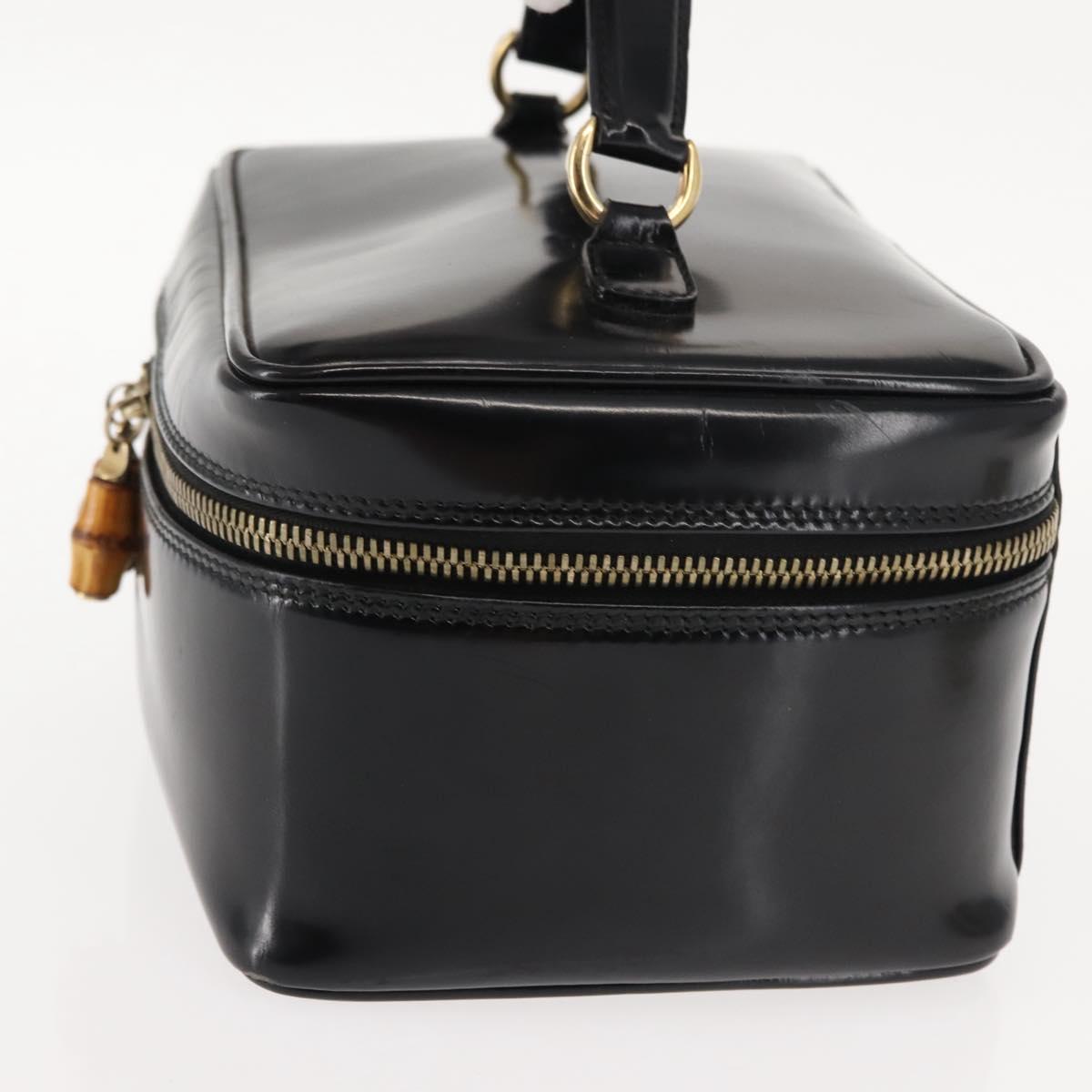 GUCCI Bamboo Vanity Pouch Enamel Black Gold 032 1705 0150 Auth 148276