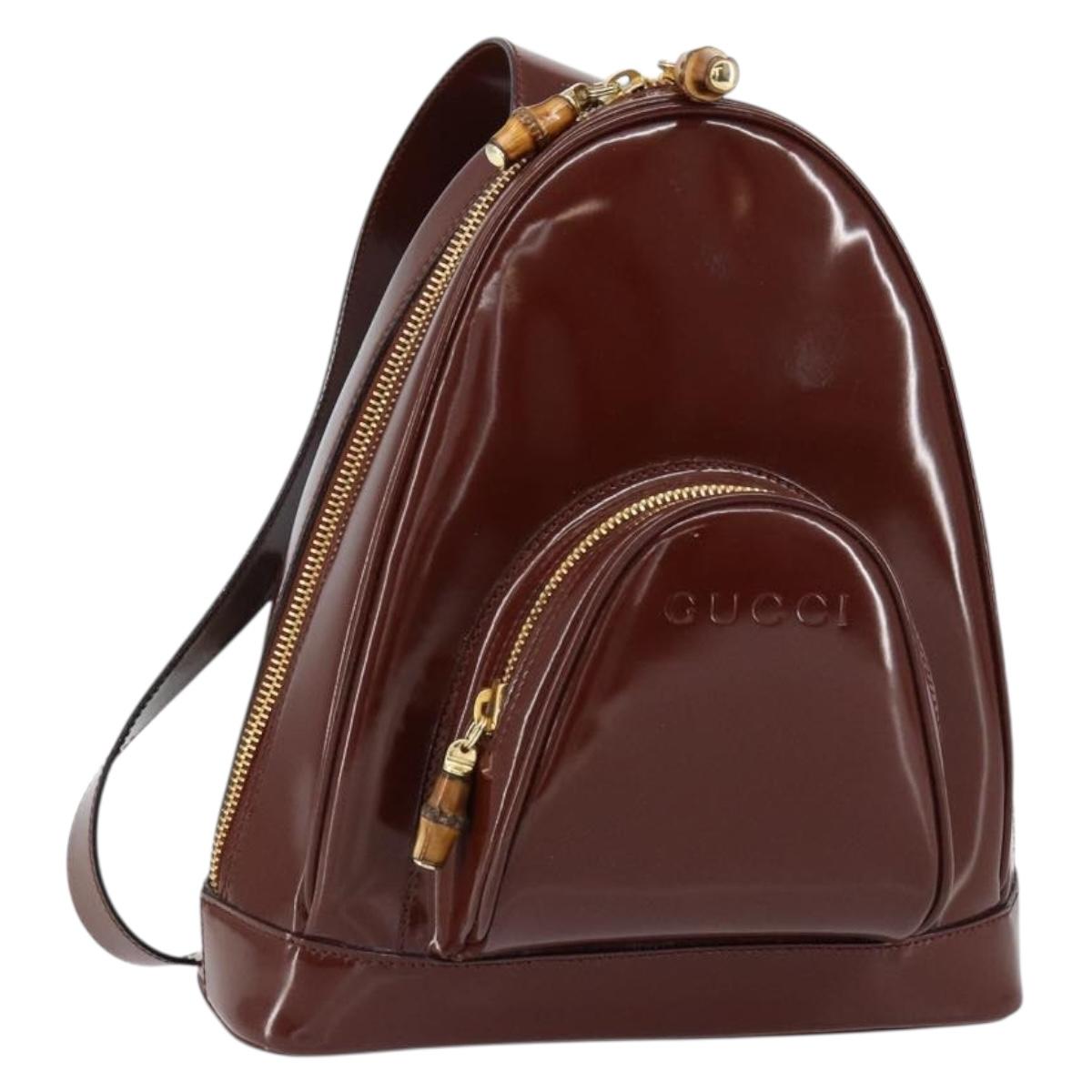 GUCCI Bamboo Body Bag Patent leather Brown Gold 003 3444 0127 Auth 148277