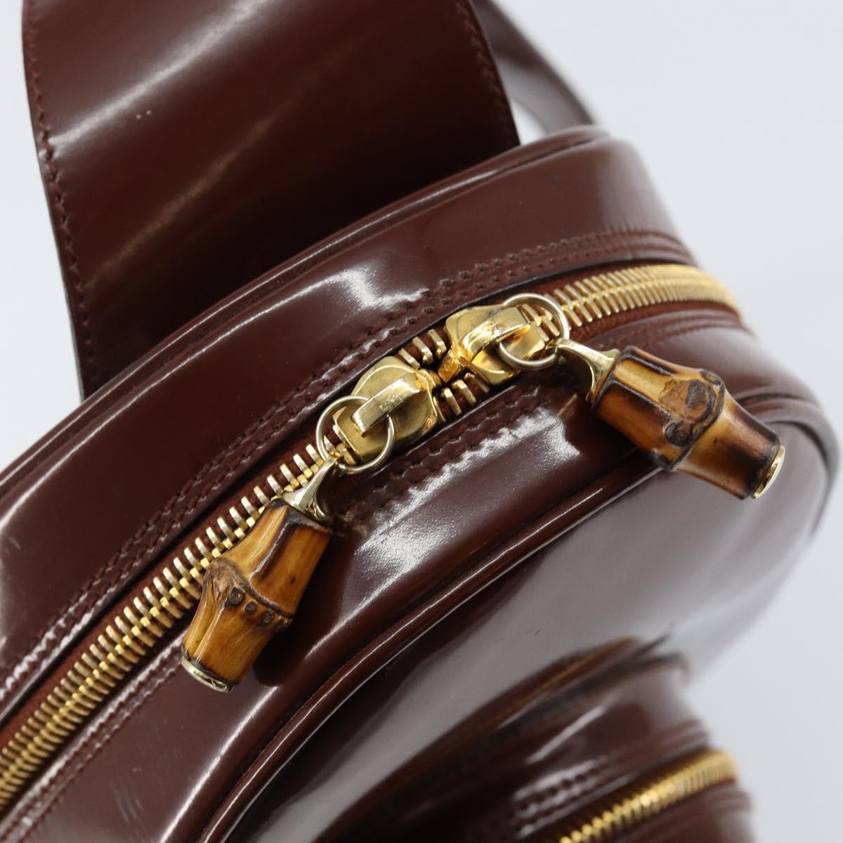 GUCCI Bamboo Body Bag Patent leather Brown Gold 003 3444 0127 Auth 148277