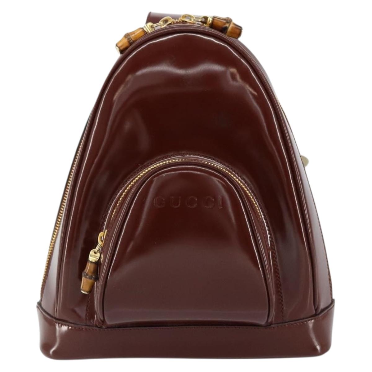 GUCCI Bamboo Body Bag Patent leather Brown Gold 003 3444 0127 Auth 148277