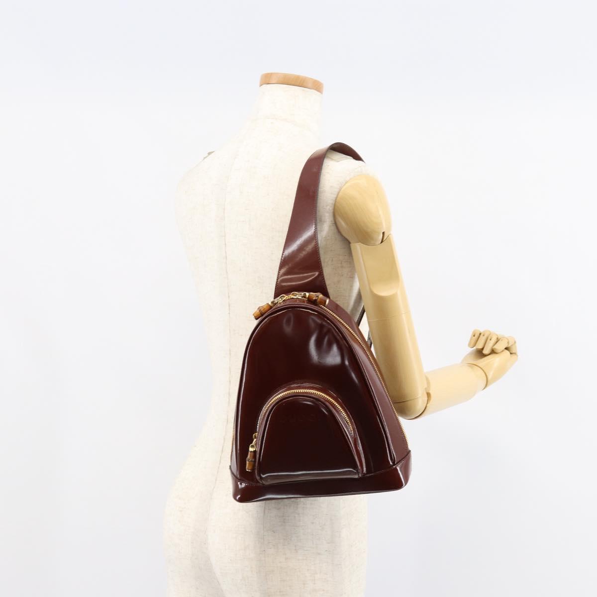 GUCCI Bamboo Body Bag Patent leather Brown Gold 003 3444 0127 Auth 148277