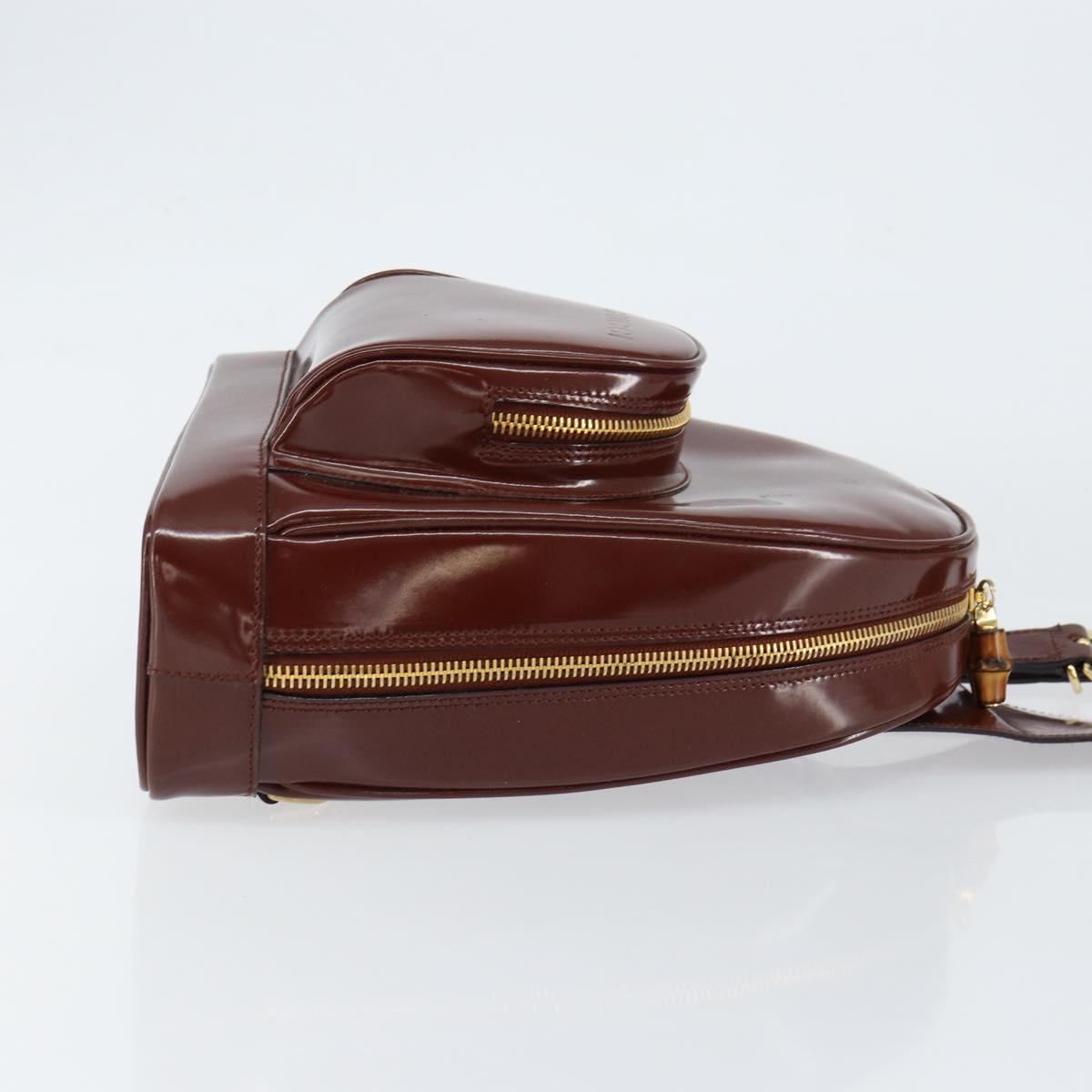 GUCCI Bamboo Body Bag Patent leather Brown Gold 003 3444 0127 Auth 148277
