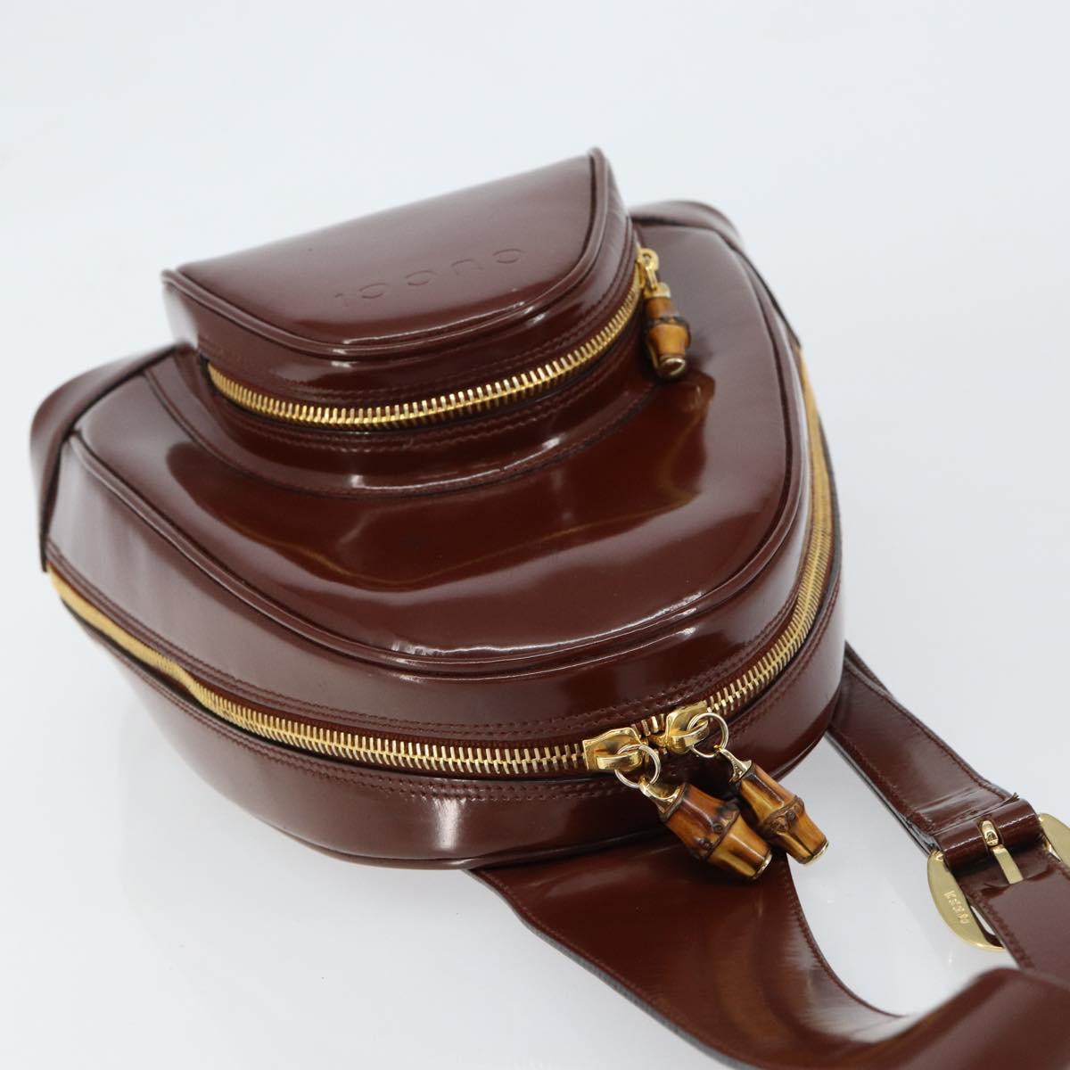 GUCCI Bamboo Body Bag Patent leather Brown Gold 003 3444 0127 Auth 148277