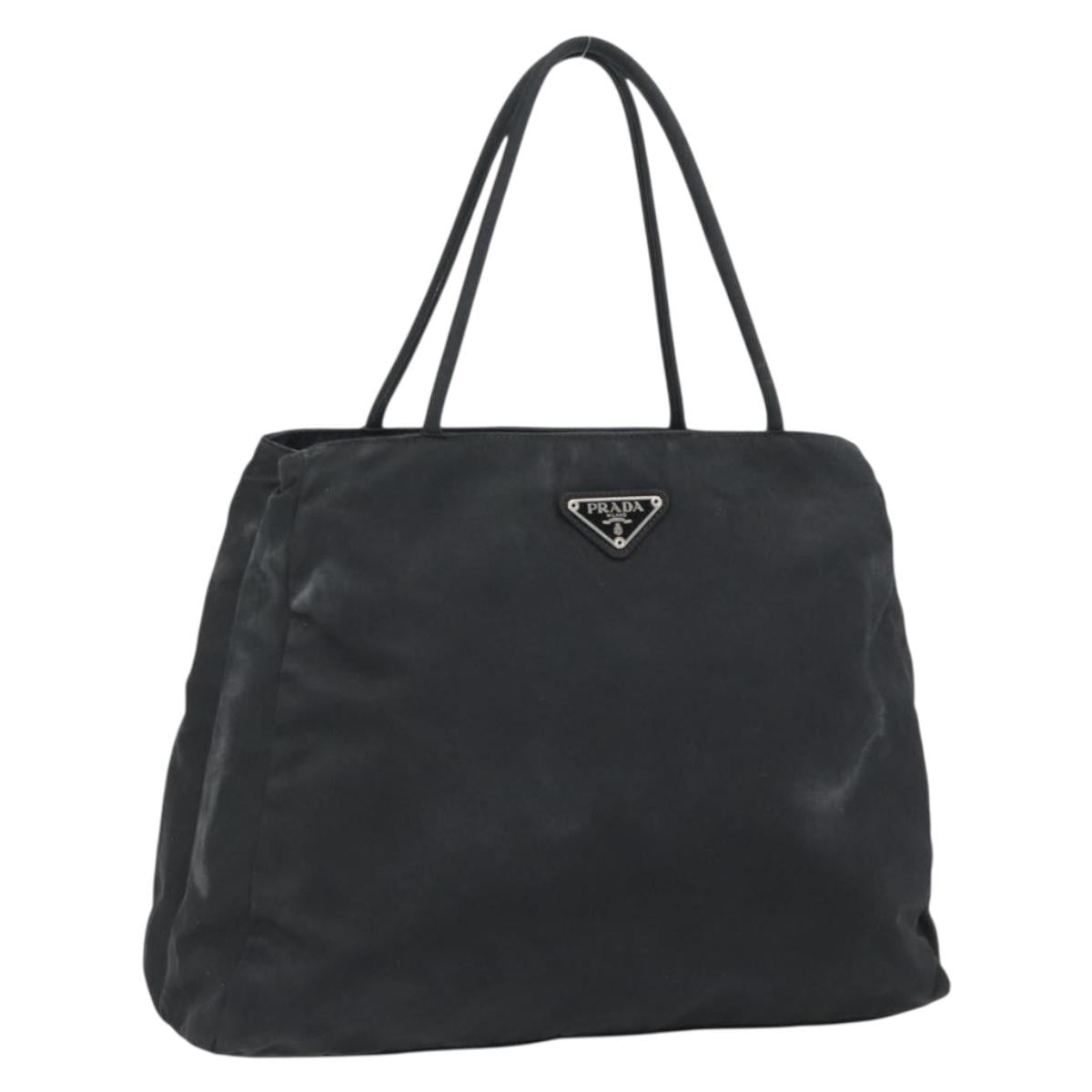 PRADA Tote Bag Nylon Black Silver Auth 148281