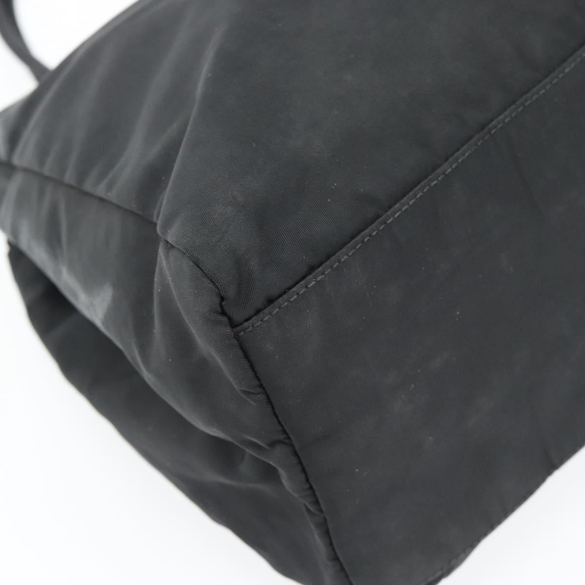 PRADA Tote Bag Nylon Black Silver Auth 148281