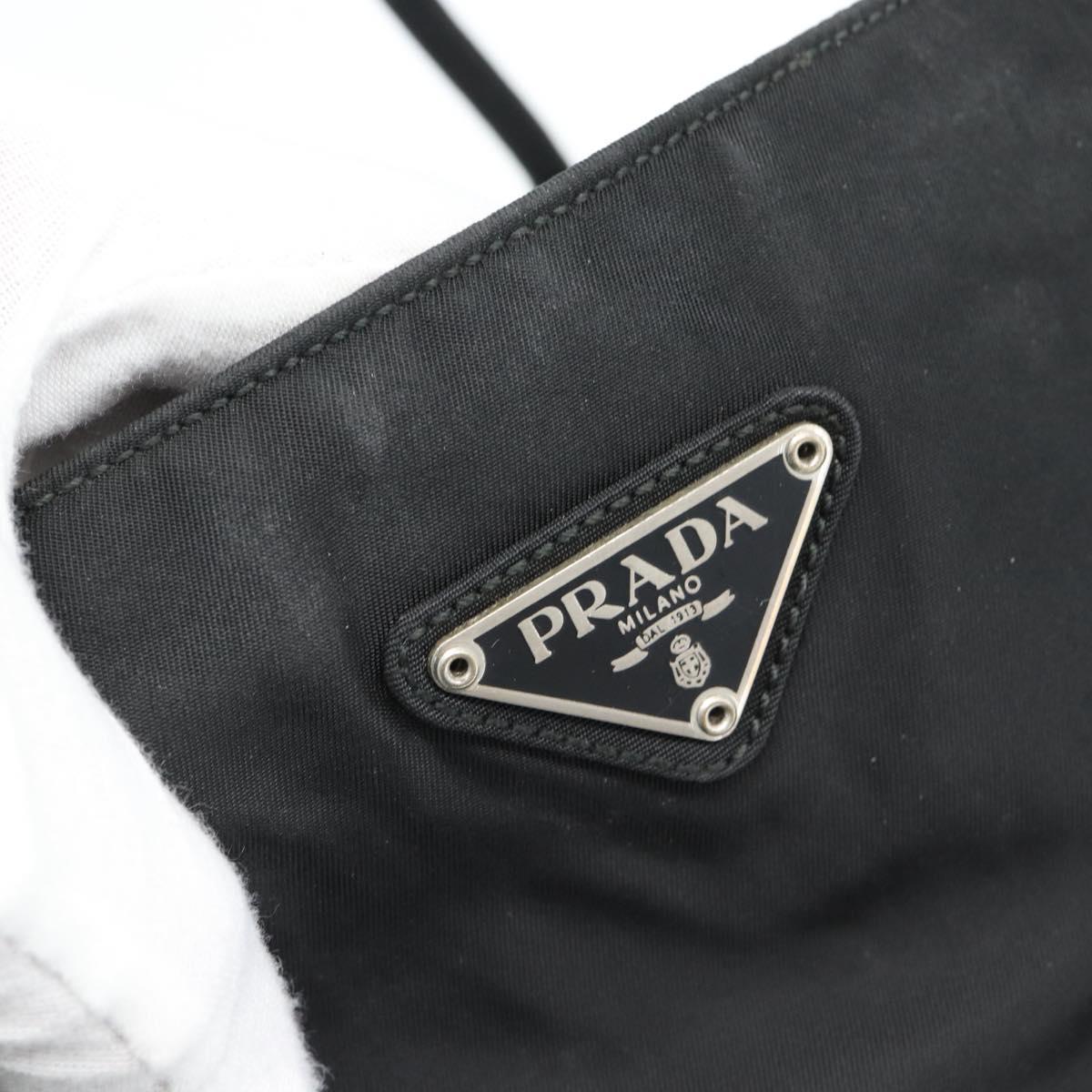 PRADA Tote Bag Nylon Black Silver Auth 148281
